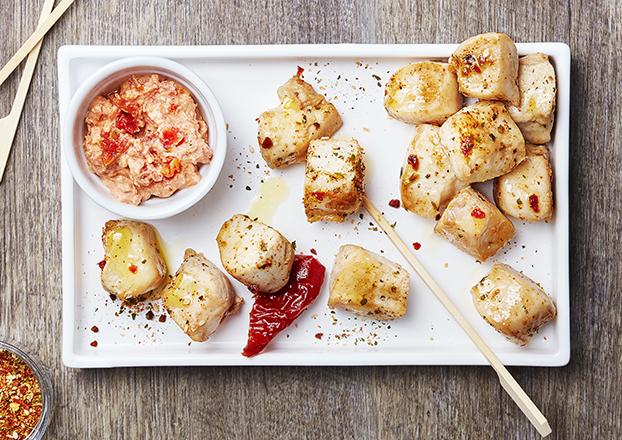 Bouchées de filets de lapin et leur dip, façon finger food