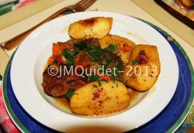 Joues de porc en cocotte et pommes caramélisées