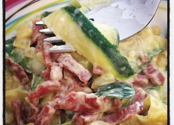 Tagliatelles de courgettes aux lardons et mascarpone