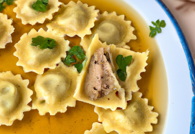 Bouillon et ses ravioles de foie gras