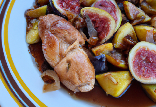 Chapon aux marrons, aux figues et aux poires