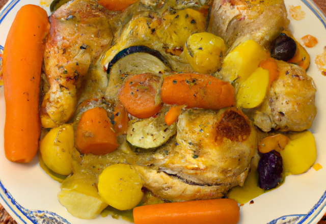 Poulet au four traditionnel accompagné de légumes