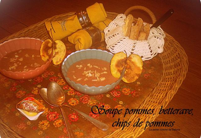 Soupe pommes, betterave, chips de pommes