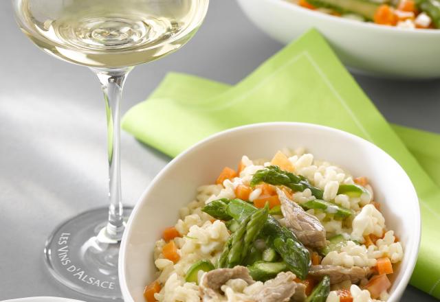 Risotto aux asperges vertes et fines lamelles de veau