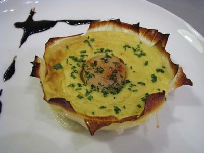 Fausse tartelette au flan de poireau et noix de Saint-Jacques