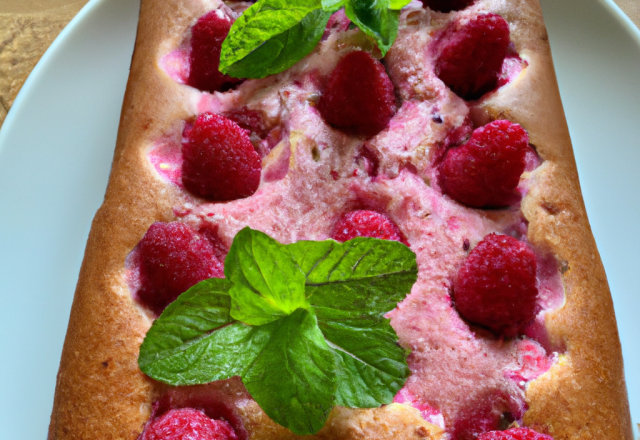 Cake aux framboises parfumé à la menthe