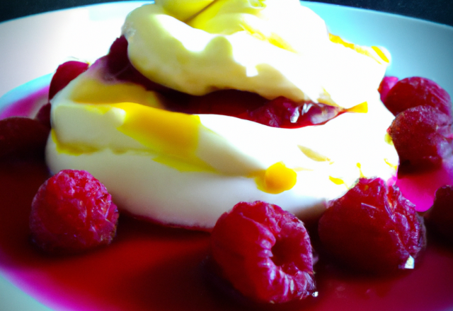 Crème de mascarpone au citron et coulis de framboises