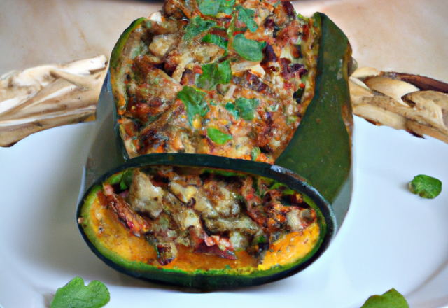 Courgette farcie au blé et légumes