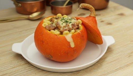 Cette recette de potimarron farci aux coquillettes et à la cancoillotte va faire fondre les amateurs de fromage