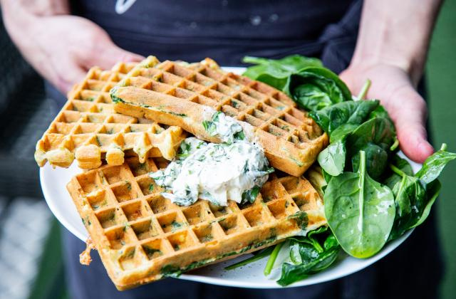 Gaufres chèvre épinards. Yoann Gloaguen