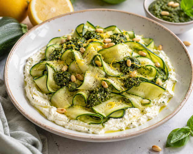 Tagliatelles de courgettes : prêtes en 5 minutes, voici la recette magique à base de pesto et crème de feta pour cuisiner léger sans allumer les plaques