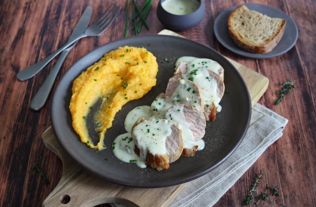 Filet mignon de porc et sauce au roquefort. Silvia Santucci