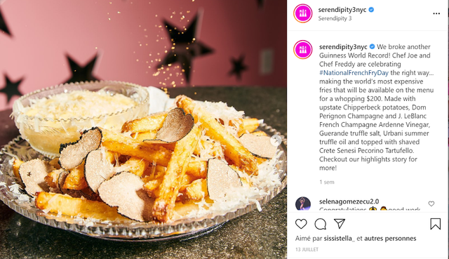 Les frites les plus chères du monde se trouvent à New-York - Instagram @serendipity3nyc 