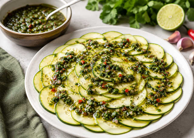 Prête en quelques minutes, cette sauce argentine va sublimer votre carpaccio de courgettes (et réveiller vos papilles !)