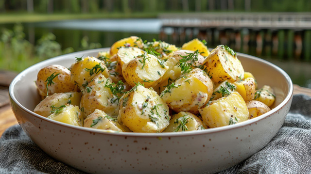 Pour les pique-niques ou les déjeuners au soleil, cette salade de pommes de terre sera idéale pour toute la famille