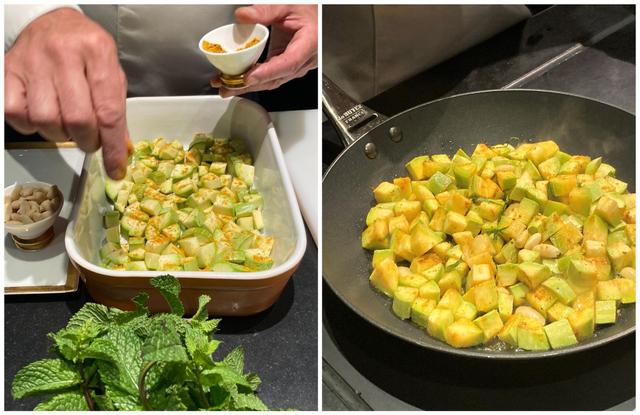 Courgettes au curry, amandes et menthe