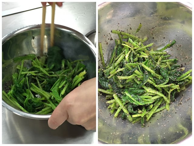 Salade d'épinards au sésame noir et sauce soja