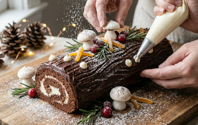 Finitions de la bûche de Noël / généré par IA