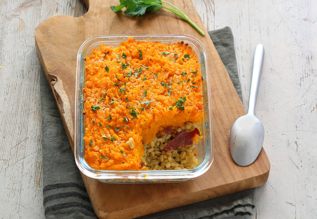 Batch Cooking : Jour 5 : Gratin de carottes, blé et magret fumé