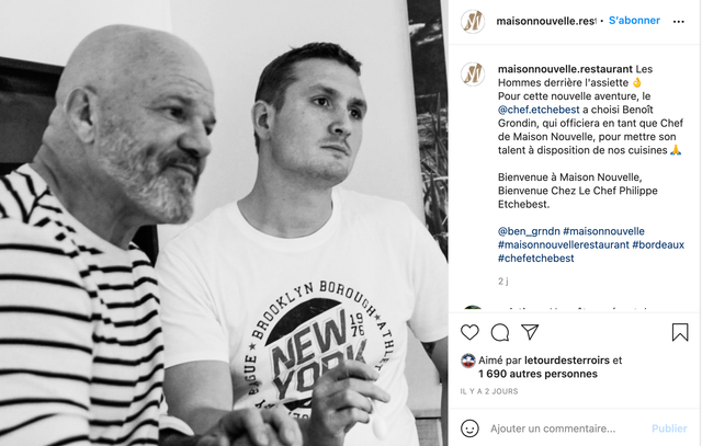 Philippe Etchebest, un nouveau restaurant et un nouveau chef - Instagram 