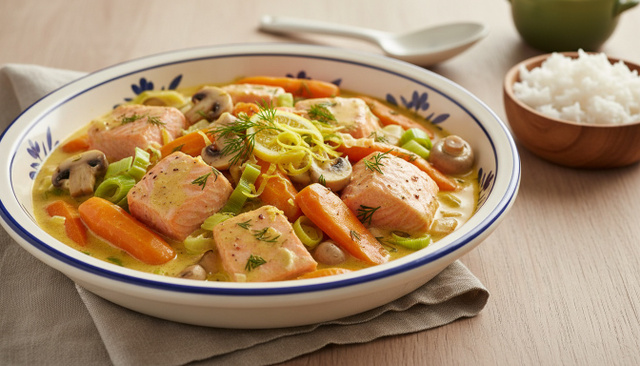 "Un bon plat chaud et rassasiant mais ici en version légère" : Voici une recette de blanquette de saumon, idéale pour l’hiver !