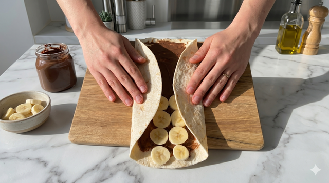 Envie d’un goûter express ? Testez ce hack avec une tortilla, de la banane et du chocolat