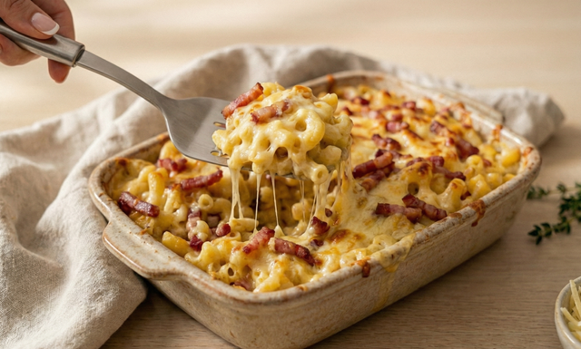 Gratin de macaroni au fromage et lardons fumés : le dîner facile et réconfortant de janvier