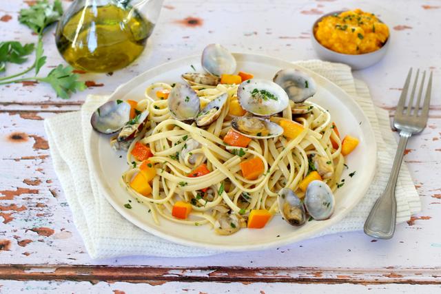 Linguine au potimarron et palourdes. Silvia Santucci
